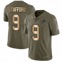 Men Nike Detroit Lions 9 Matthew Stafford Limited OliveGold Salute to Service NFL Jersey