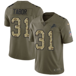 Nike Lions #31 Teez Tabor Olive Camo Mens Stitched NFL Limited 2017 Salute To Service Jersey