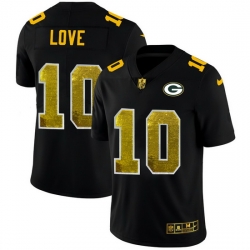 Green Bay Green Bay Green Bay Green Bay Packers 10 Jordan Love Men Black Nike Golden Sequin Vapor Limited NFL Jersey