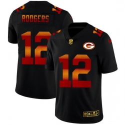 Green Bay Green Bay Green Bay Green Bay Packers 12 Aaron Rodgers Men Black Nike Red Orange Stripe Vapor Limited NFL Jersey