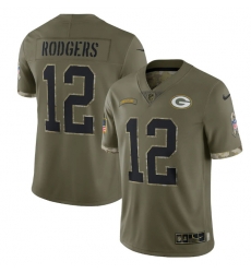 Men Green Bay Packers 12 Aaron Rodgers Olive 2022 Salute To Service Limited Stitched Jersey