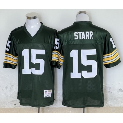 Men Green Bay Packers 15 Bart Starr Green Throwback Stitched Jersey