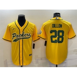 Men Green Bay Packers 28 A J Dillon Gold With Patch Cool Base Stitched Baseball Jersey