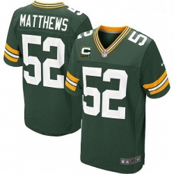 Men Nike Green Bay Packers 52 Clay Matthews Elite Green Team Color C Patch NFL Jersey