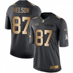 Men Nike Green Bay Packers 87 Jordy Nelson Limited BlackGold Salute to Service NFL Jersey