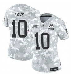 Women Green Bay Packers 10 Jordan Love 2024 F U S E Arctic Camo Salute To Service Limited Stitched Football Jersey