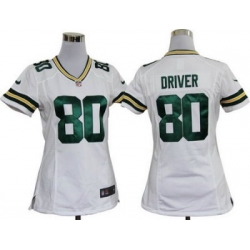 Women Green Bay Packers 80# Donald Driver White Jerseys