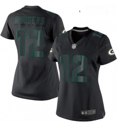 Womens Nike Green Bay Packers 12 Aaron Rodgers Limited Black Impact NFL Jersey