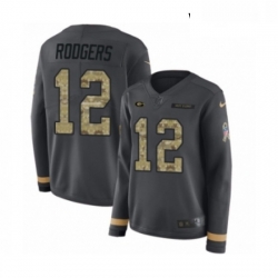 Womens Nike Green Bay Packers 12 Aaron Rodgers Limited Black Salute to Service Therma Long Sleeve NFL Jersey