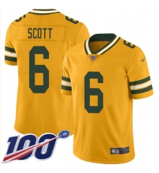 Youth Packers 6 JK Scott Gold Stitched Football Limited Inverted Legend 100th Season Jersey