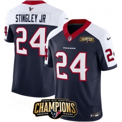 Men Houston Texans 24 Derek Stingley Jr  Navy White 2023 F U S E  AFC South Champions Patch Limited Stitched Football Jersey