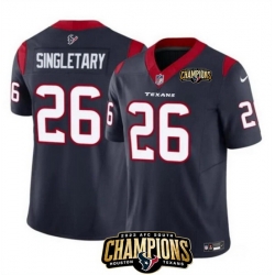 Men Houston Texans 26 Devin Singletary Navy 2023 F U S E  AFC South Champions Patch Vapor Untouchable Limited Stitched Football Jersey