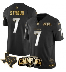 Men Houston Texans 7 C J  Stroud Black Golden 2023 F U S E  With AFC South Champions Patch And Team Logo Patch Limited Stitched Football Jersey