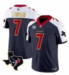 Men Houston Texans 7 C J  Stroud Navy White Gold 2024 F U S E  With 1 Star C Patch Limited Stitched Jersey