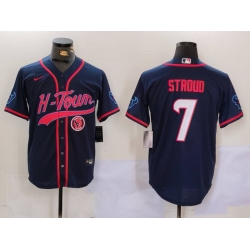 Men Houston Texans 7 C J  Stroud Navy With Patch Cool Base Stitched Baseball Jersey 2