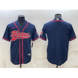 Men Houston Texans Blank Navy With Patch Cool Base Stitched Baseball Jersey