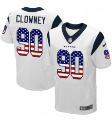 Men Nike Houston Texans 90 Jadeveon Clowney Elite White Road USA Flag Fashion NFL Jersey