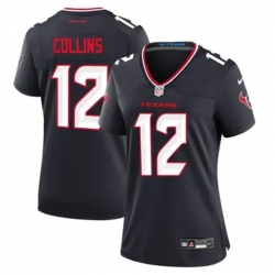 Women Houston Texans 12 Nico Collins Navy 2024 Alternate F U S E Vapor Stitched Jersey