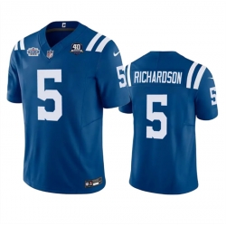 Men Indianapolis Colts 5 Anthony Richardson Royal 2023 F U S E  With Prem1ere Patch 40th Anniversary Vapor Untouchable Limited Stitched Football Jersey