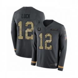 Men Nike Indianapolis Colts 12 Andrew Luck Limited Black Salute to Service Therma Long Sleeve NFL Jersey