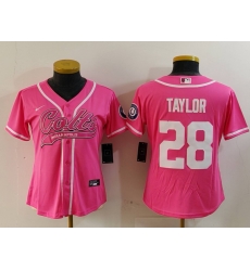 Women Indianapolis Colts 28 Jonathan Taylor Pink With Patch Cool Base Stitched Baseball Jersey 2