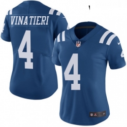 Womens Nike Indianapolis Colts 4 Adam Vinatieri Limited Royal Blue Rush Vapor Untouchable NFL Jersey