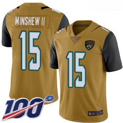 Jaguars #15 Gardner Minshew II Gold Youth Stitched Football Limited Rush 100th Season Jersey