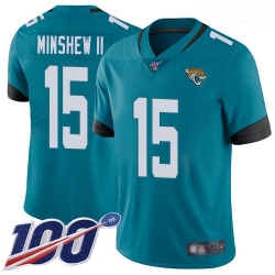 Jaguars #15 Gardner Minshew II Teal Green Alternate Youth Stitched Football 100th Season Vapor Limited Jersey