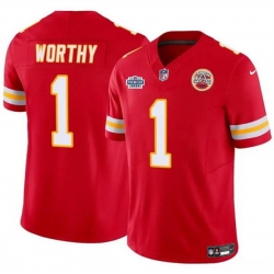 Men   Kansas City Chiefs 1 Xavier Worthy Red F U S E With Draft Patch Vapor Untouchable Limited Stitched Football Jersey