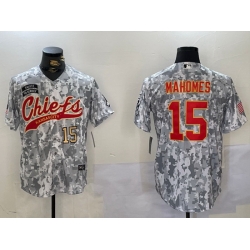 Men Kansas City Chiefs 15 Patrick Mahomes 2024 Arctic Camo Salute To Service Stitched Baseball Jersey 1