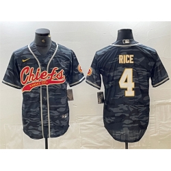 Men Kansas City Chiefs 4 Rashee Rice Grey Camo Cool Base Stitched Baseball Jersey