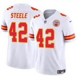 Men   Kansas City Chiefs 42 Carson Steele White 2023 F U S E Vapor Untouchable Limited Stitched Football Jersey