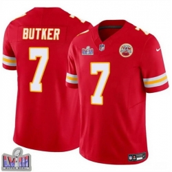 Men Kansas City Chiefs 7 Harrison Butker Red F U S E  Super Bowl LVIII Patch Vapor Untouchable Limited Stitched Football Jersey