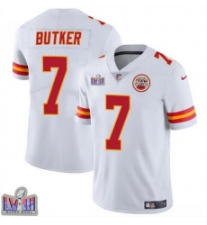 Men Kansas City Chiefs 7 Harrison Butker White Super Bowl LVIII Patch Vapor Untouchable Limited Stitched Football Jersey