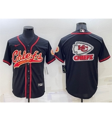 Men Kansas City Chiefs Black Team Big Logo With Patch Cool Base Stitched Baseball Jersey