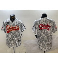 Men Kansas City Chiefs Team Big Logo 2024 Arctic Camo Salute To Service Stitched Baseball Jersey 2