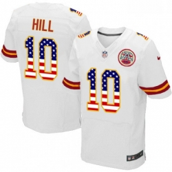 Men Nike Kansas City Chiefs 10 Tyreek Hill Elite White Road USA Flag Fashion NFL Jersey