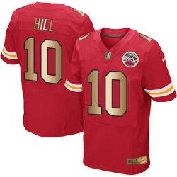 Nike Chiefs #10 Tyreek Hill Red Team Color Mens Stitched NFL Elite Gold Jersey