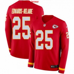 Nike Chiefs 25 Clyde Edwards Helaire Red Team Color Men Stitched NFL Limited Therma Long Sleeve Jersey