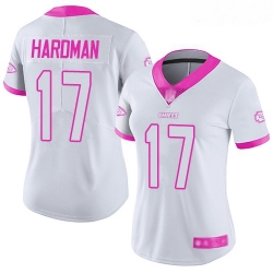 Chiefs #17 Mecole Hardman White Pink Women Stitched Football Limited Rush Fashion Jersey