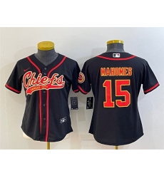 Women Kansas City Chiefs 15 Patrick Mahomes Black With Patch Cool Base Stitched Baseball Jersey