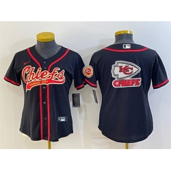 Women Kansas City Chiefs Black Team Big Logo With Patch Cool Base Stitched Baseball Jersey