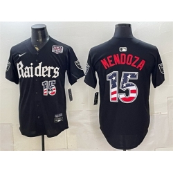 Men Las Vegas Raiders  15 Fernando Mendoza Black USA 250 Fourth of July  Gothic Sin City Shadows Edition  Vapor Limited Stitched Baseball Jersey