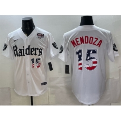 Men Las Vegas Raiders  15 Fernando Mendoza White USA 250 Fourth of July  Gothic Sin City Shadows Edition  Vapor Limited Stitched Baseball Jersey
