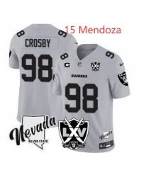 Men Las Vegas Raiders 15 Maxx Crosby Grey 2024 F U S E With Nevada Silver Stat Patch And 65th Anniversary Patch 4 Star C Patch Stitched Football Jersey