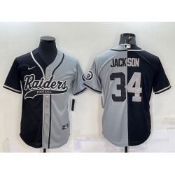 Men Las Vegas Raiders 34 Bo Jackson Black Grey Split With Patch Cool Base Stitched Baseball Jersey