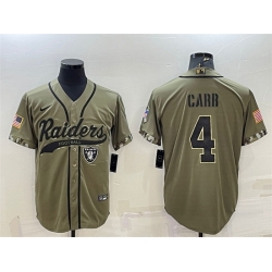 Men Las Vegas Raiders 4 Derek Carr 2022 Olive Salute To Service Cool Base Stitched Baseball Jersey