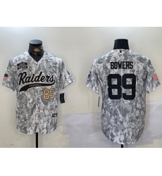 Men Las Vegas Raiders 89 Brock Bowers 2024 Arctic Camo Salute To Service Stitched Baseball Jersey 3