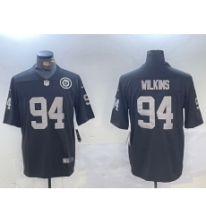 Men Las Vegas Raiders 94 Christian Wilkins Black 65th Anniversary Patch Vapor Stitched Football Jersey 1