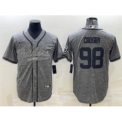 Men Las Vegas Raiders 98 Maxx Crosby Grey With Patch Cool Base Stitched Baseball Jersey